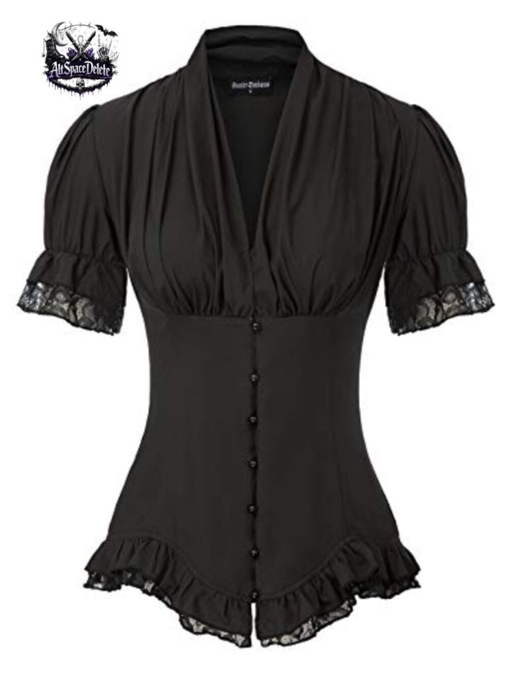 Short Sleeve Victorian Blouse, Button Down, Lace Up Back, Peasant Top